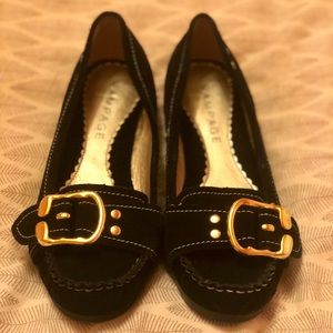 Rampage Black Flats with Gold Buckle